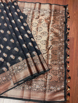 Statement Handmade Black Color Banarasi Cotton Silk Saree with Antique Zari Weave | Saree in USA | Black Color Saree | Ships from California