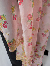 Baby Pink Color Soft Organza Dupatta with Embroidery, Sequin and Zari with Floral Digital Prints | Light Weight Dupatta | Floral Dupattas
