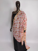 Baby Pink Color Soft Organza Dupatta with Embroidery, Sequin and Zari with Floral Digital Prints | Light Weight Dupatta | Floral Dupattas