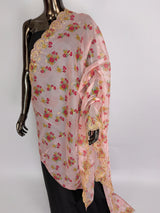 Baby Pink Color Soft Organza Dupatta with Embroidery, Sequin and Zari with Floral Digital Prints | Light Weight Dupatta | Floral Dupattas