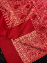 Maroon Red Color Soft Pashmina Shawls with Resham Aari Work | Light Weight Shawls | Kashmiri Pashmina Shawls | Ships from California