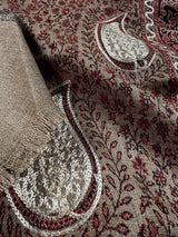 Dark Beige Color Soft Pashmina Shawls with Resham Aari Work | Shawls and Wraps | Kashmiri Pashmina Shawls | Woolen Stolens
