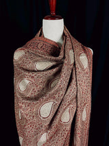 Dark Beige Color Soft Pashmina Shawls with Resham Aari Work | Shawls and Wraps | Kashmiri Pashmina Shawls | Woolen Stolens