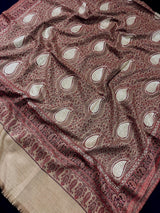 Dark Beige Color Soft Pashmina Shawls with Resham Aari Work | Shawls and Wraps | Kashmiri Pashmina Shawls | Woolen Stolens