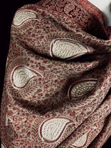 Dark Beige Color Soft Pashmina Shawls with Resham Aari Work | Shawls and Wraps | Kashmiri Pashmina Shawls | Woolen Stolens