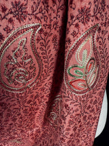 Peach Color Soft Pashmina Shawls with Resham Aari Work | Light Weight Reversable Shawls | Kashmiri Pashmina Shawls | Ships from California