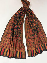 Black Color Viscose Blend Wool Stole Shawl | Chinar Leaves Pattern with Parsley Design | Soft Shawl, Stoles and Wrap | Ships from California