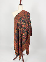 Black Color Viscose Blend Wool Stole Shawl | Chinar Leaves Pattern with Parsley Design | Soft Shawl, Stoles and Wrap | Ships from California