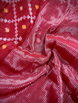 Red saree in bengal linen with jamdani weave in patola design with silver zari and meenakari — Kaash Collection