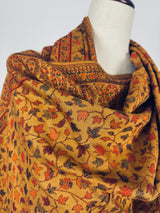 Mustard Yellow Color Viscose Blend Wool Stole Wrap | Chinar Leaves Pattern with Parsley Design | Soft Stole and Wrap | Scraf in Yellow Color