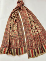 Light Beige Color Viscose Blend Wool Stole Scarf | Chinar Leaves Pattern with Parsley Design | Soft Shawl, Stoles and Wraps