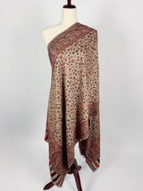 Light Beige Color Viscose Blend Wool Stole Scarf | Chinar Leaves Pattern with Parsley Design | Soft Shawl, Stoles and Wraps