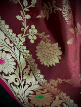 Statement Handmade Burgundy Color Semi Katan Banarasi Silk Saree | Soft Katan Sarees | Ships from California