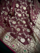 Statement Handmade Burgundy Color Semi Katan Banarasi Silk Saree | Soft Katan Sarees | Ships from California