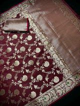Statement Handmade Burgundy Color Semi Katan Banarasi Silk Saree | Soft Katan Sarees | Ships from California