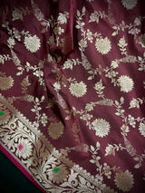 Statement Handmade Burgundy Color Semi Katan Banarasi Silk Saree | Soft Katan Sarees | Ships from California