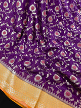 Statement Purple Color Banarasi Semi Silk Saree | Meenakari Muted Gold Jaal Saree