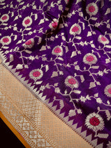 Statement Purple Color Banarasi Semi Silk Saree | Meenakari Muted Gold Jaal Saree