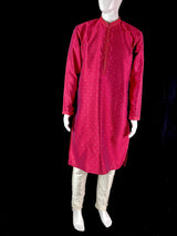 Strawberry Pink Color Soft Raw Silk Men Kurta Pajama Self Design and tiny Zari Weave | Party Wear Men Ethnic Wear | Wedding Wear Kurta