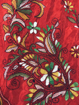 Tomato Red Color Bangalori Silk Saree with Hand Kantha Stitch | Handwoven Kantha Stitch Sarees | Kantha Saress | Silk Sarees | Bengal Saree