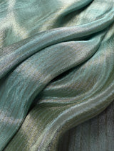 Statement Handmade Deep Turquoise Color Saree with thin Striped Banarasi Satin Tissue Silk Saree