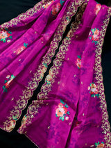 Purple Pink Color Soft Organza Dupatta with Embroidery, Sequin and Zari with Floral Digital Prints
