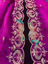 Purple Pink Color Soft Organza Dupatta with Embroidery, Sequin and Zari with Floral Digital Prints