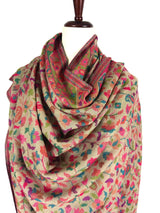 Light Beige Color Pure Pashmina Kani Weave Kashmiri Shawl | Kani Weave Cashmere Wrap | Floral Cashmere Shawl | Cashmere Stole | Wedding Gift