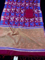 Handmade Pink Color Organza Muslin Tantuja Jamdani Saree | Jamdani Saree in Pink Color | Ships from California