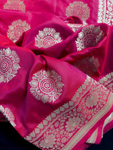 Statement Hot Pink Color Handloom Banarasi Semi Mashru Silk Saree | Light weight and Soft Saree | Chakra Butta Saree