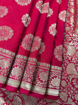 Statement Hot Pink Color Handloom Banarasi Semi Mashru Silk Saree | Light weight and Soft Saree | Chakra Butta Saree