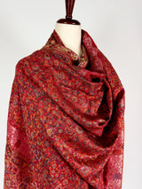 Elegant Red Colour Premium Kaani Wool Shawl | Floral Design with Zari Weave | Lightweight and Warm Winter Wrap | Indian Wool Shawl for Gift