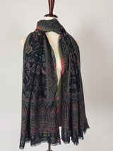 Kashmiri Wool Shawl in Kani Weave traditional Pattern | Cashmere Wrap | Floral Cashmere Stole | Black Color Stole | Wool Shawl for Gift