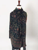 Kashmiri Wool Shawl in Kani Weave traditional Pattern | Cashmere Wrap | Floral Cashmere Stole | Black Color Stole | Wool Shawl for Gift
