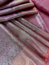 Statement Handmade Pink Color Dual shade Banarasi Brocade Pattu Tissue Silk Saree with Sliver Zari Weave | Brocade Tissue Silk Saree