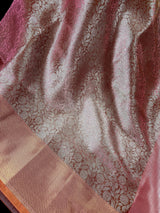 Statement Handmade Pink Color Dual shade Banarasi Brocade Pattu Tissue Silk Saree with Sliver Zari Weave | Brocade Tissue Silk Saree