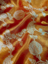 Statement Copper Color Banarasi Satin Tissue Silk Saree with Floral Jaal Weave in Muted Gold Zari | Copper Color Saree | Satin Tissue Sarees