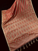 Red with Copper Base Striped Saree | Banarasi Mashru Soft Silk with Tanchoi Saree and Jamawar Pallu | Resham Zari Weaved