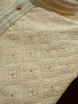 Cream Color Men Kurta Pajama with Embossed Embroidery and Zari | Sherwani Style Kurta | Wedding Kurtas | Kurta Store USA