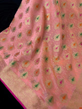 Peach Pink Color Semi Banarasi Silk Saree with Buttas and Meenakari Weaving with Brocade Blouse