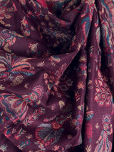 Eggplant Purple Color Kashmiri Wool Shawl in Kani Weave with Images of Clasical Dance forms of India  |  Purple Color Wool Shawl for Gift