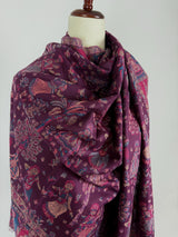 Eggplant Purple Color Kashmiri Wool Shawl in Kani Weave with Images of Clasical Dance forms of India  |  Purple Color Wool Shawl for Gift