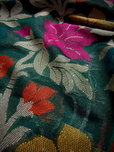 Green Color Benarasi Handwoven Cotton Silk Dupatta with Meenkari and Resham Weaving | Floral Jaal Dupatta | Dupatta for Lehanga Dupatta