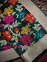 Green Color Benarasi Handwoven Cotton Silk Dupatta with Meenkari and Resham Weaving | Floral Jaal Dupatta | Dupatta for Lehanga Dupatta