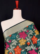 Green Color Benarasi Handwoven Cotton Silk Dupatta with Meenkari and Resham Weaving | Floral Jaal Dupatta | Dupatta for Lehanga Dupatta