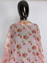 Baby Pink Color Soft Organza Dupatta with Embroidery, Sequin and Zari with Floral Digital Prints | Light Weight Dupatta | Floral Dupattas