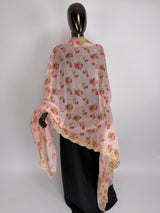 Baby Pink Color Soft Organza Dupatta with Embroidery, Sequin and Zari with Floral Digital Prints | Light Weight Dupatta | Floral Dupattas