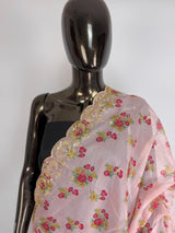 Baby Pink Color Soft Organza Dupatta with Embroidery, Sequin and Zari with Floral Digital Prints | Light Weight Dupatta | Floral Dupattas