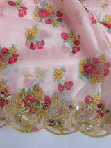 Baby Pink Color Soft Organza Dupatta with Embroidery, Sequin and Zari with Floral Digital Prints | Light Weight Dupatta | Floral Dupattas
