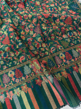 Bottle Green Pure Pashmina Kani Weave Kashmiri Shawl | Kani Weave Cashmere Wrap | Floral Cashmere Shawl | Cashmere Stole | Wedding Gift